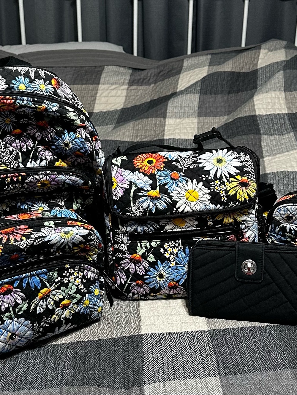 Vera Bradley Black Multi Floral Quilted Backpack and Crossbody Set